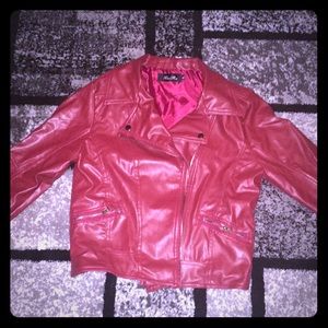 Red/orange faux leather jacket